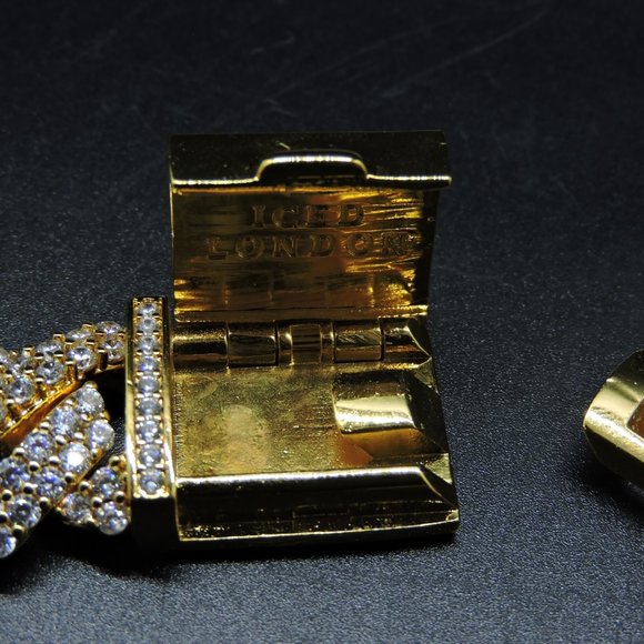 Iced London Gold Plated Diamond Prong Link Choker - Picture 9 of 11